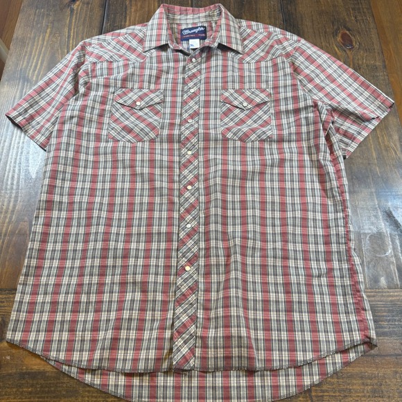 Wrangler Other - Wrangler Men XL X-Long Tails Western Pearl Snap Plaid Short Sleeve Shirt vintage